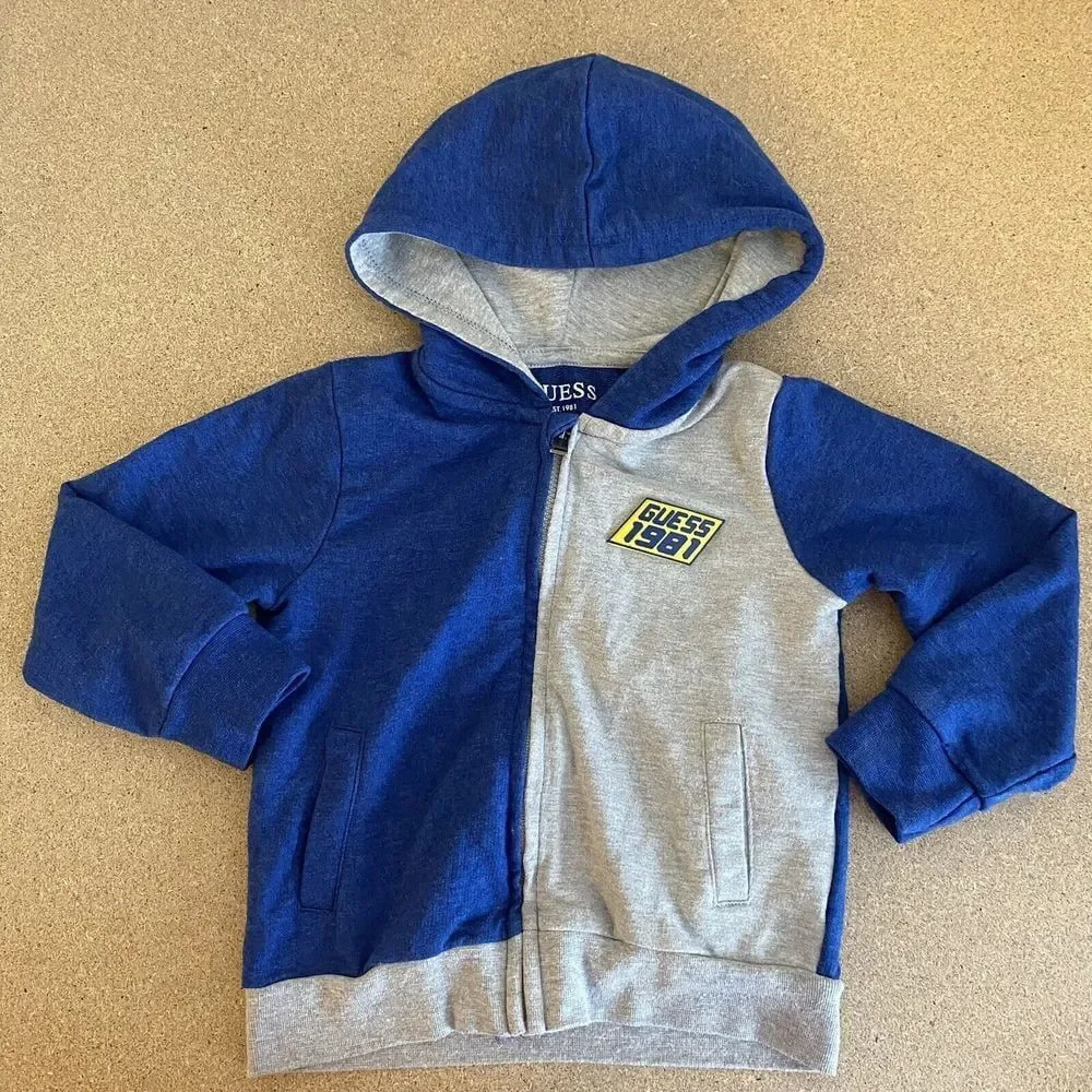 Guess Boys Blue And Gray Hoodie Size 18M; Full Zip, Retro Colorblock, 90's